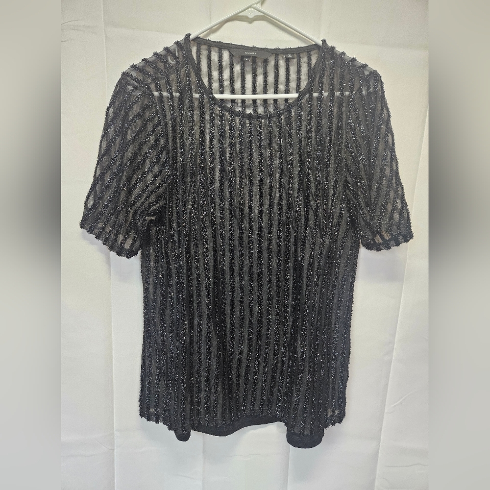 Pretty Persuasions Black Striped Short Sleeve Sparkle Top